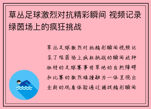 草丛足球激烈对抗精彩瞬间 视频记录绿茵场上的疯狂挑战
