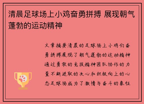 清晨足球场上小鸡奋勇拼搏 展现朝气蓬勃的运动精神